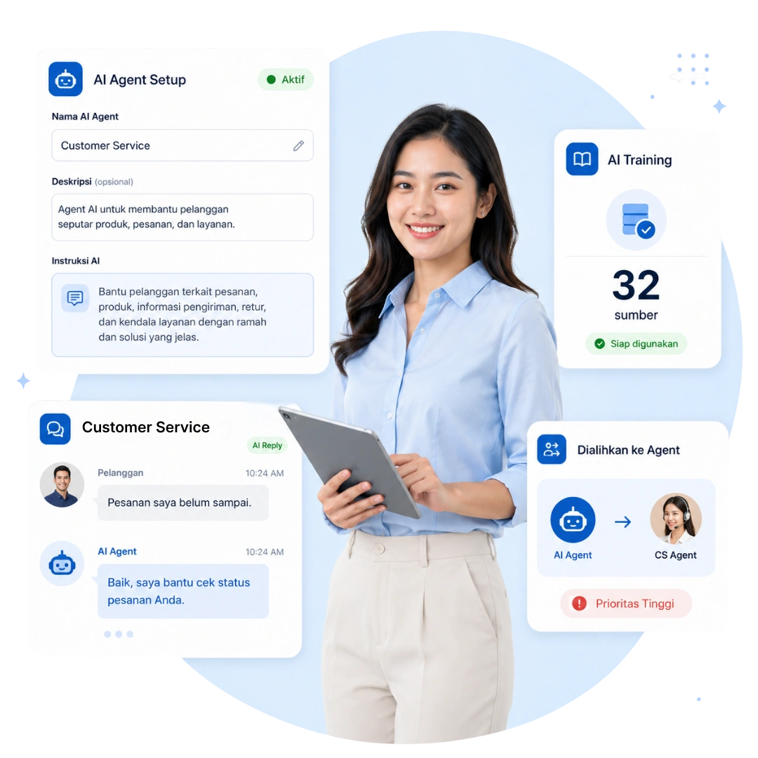 Tampilan AI agent customer service Barantum untuk layanan pelanggan otomatis 24/7