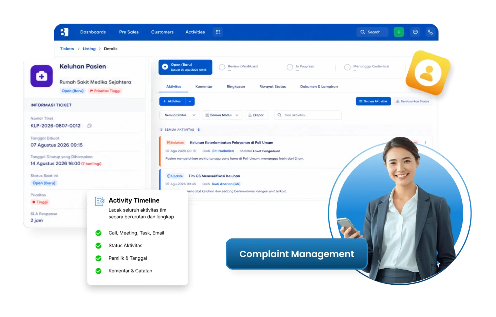 Dashboard complaint management system Barantum untuk kelola keluhan pelanggan