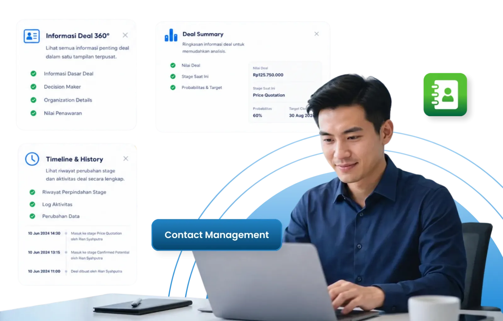 Dashboard contact management software Barantum untuk kelola database kontak bisnis