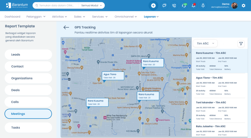 Check-in kunjungan GPS untuk tim sales lapangan Barantum