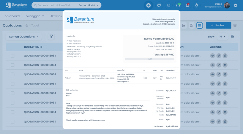 Database pelanggan dan akun korporat Barantum