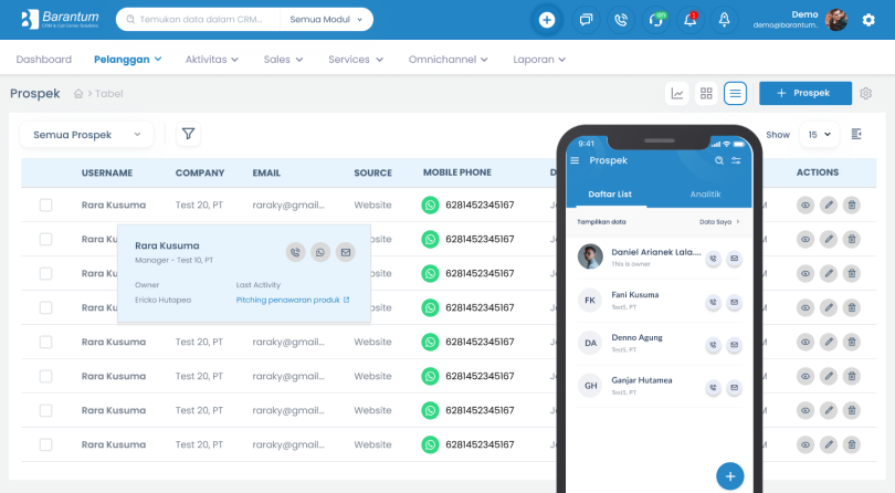 Aplikasi CRM untuk tim customer service Barantum