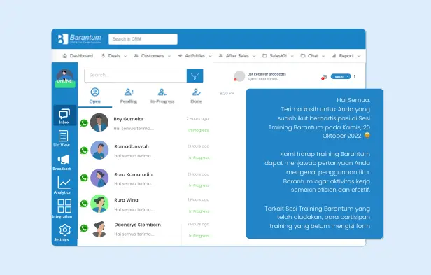 Broadcast WhatsApp tanpa blokir lewat API resmi Barantum