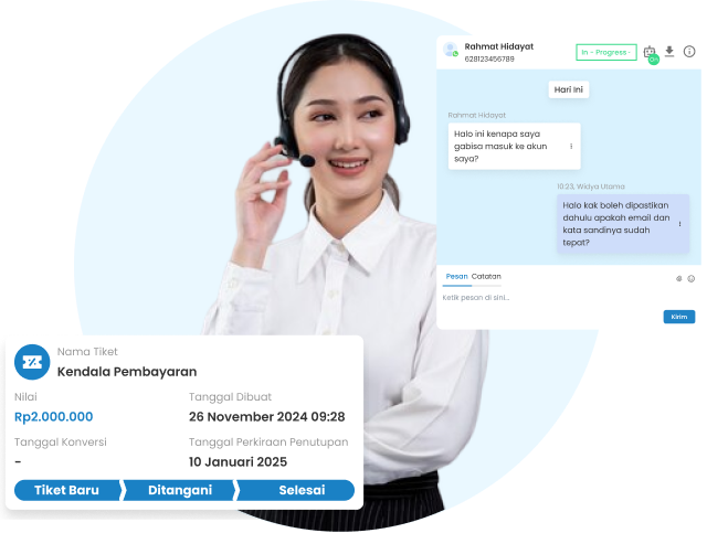 Dashboard aplikasi CRM Service Barantum untuk kelola tiket layanan pelanggan