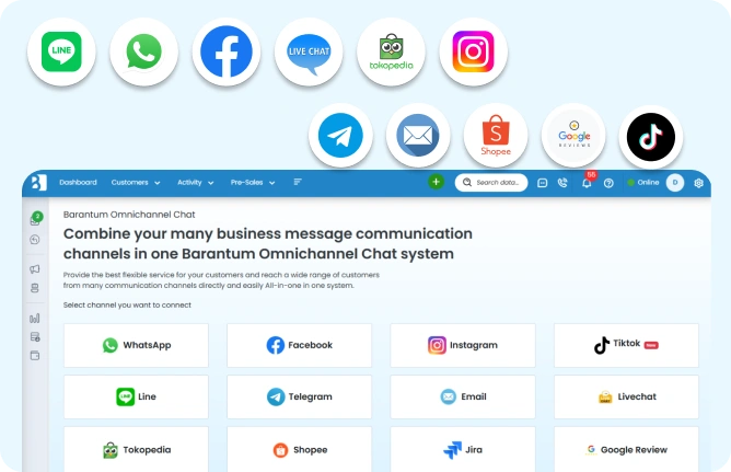 Integrasi semua channel di aplikasi omnichannel chat Barantum