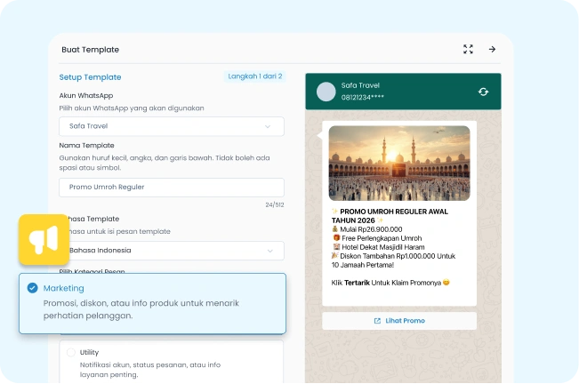 WhatsApp Broadcast dengan Template dan Pesan Personalisasi untuk Calon Jamaah Haji & Umroh