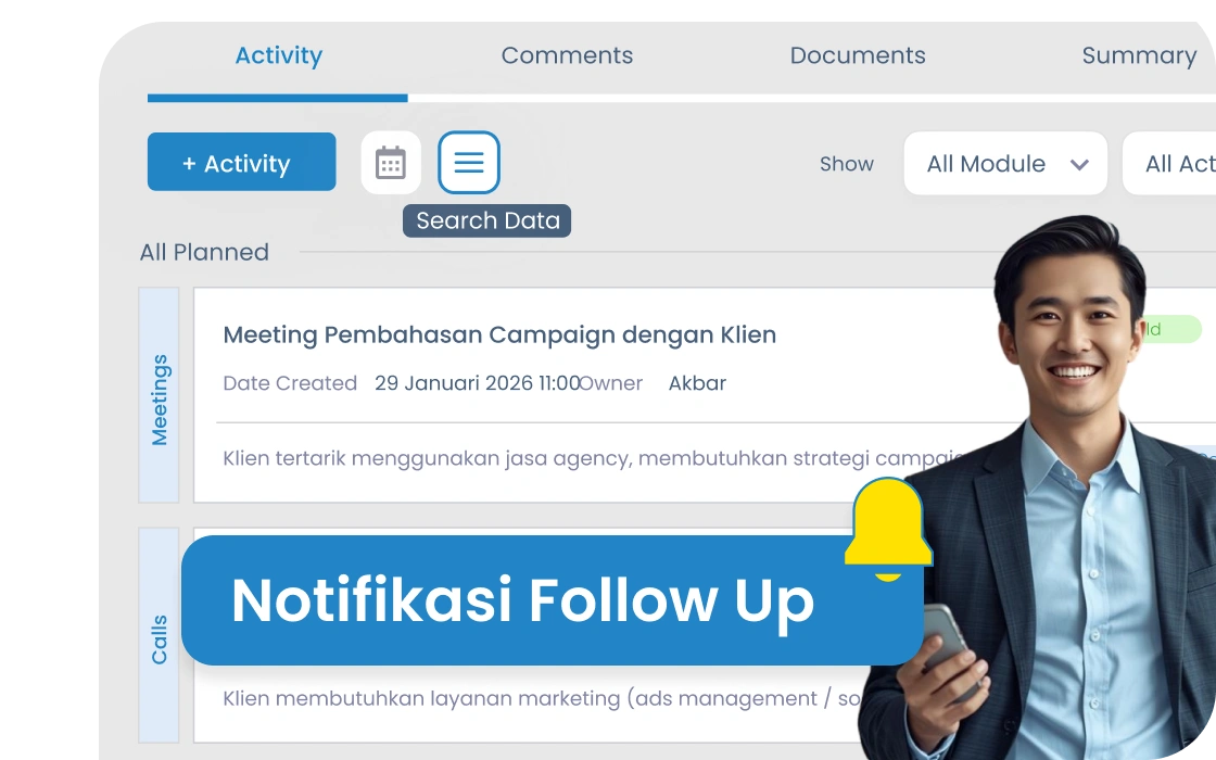 Pipeline visual CRM Sales Barantum untuk digital agency — tracking setiap deal dari prospek hingga closing