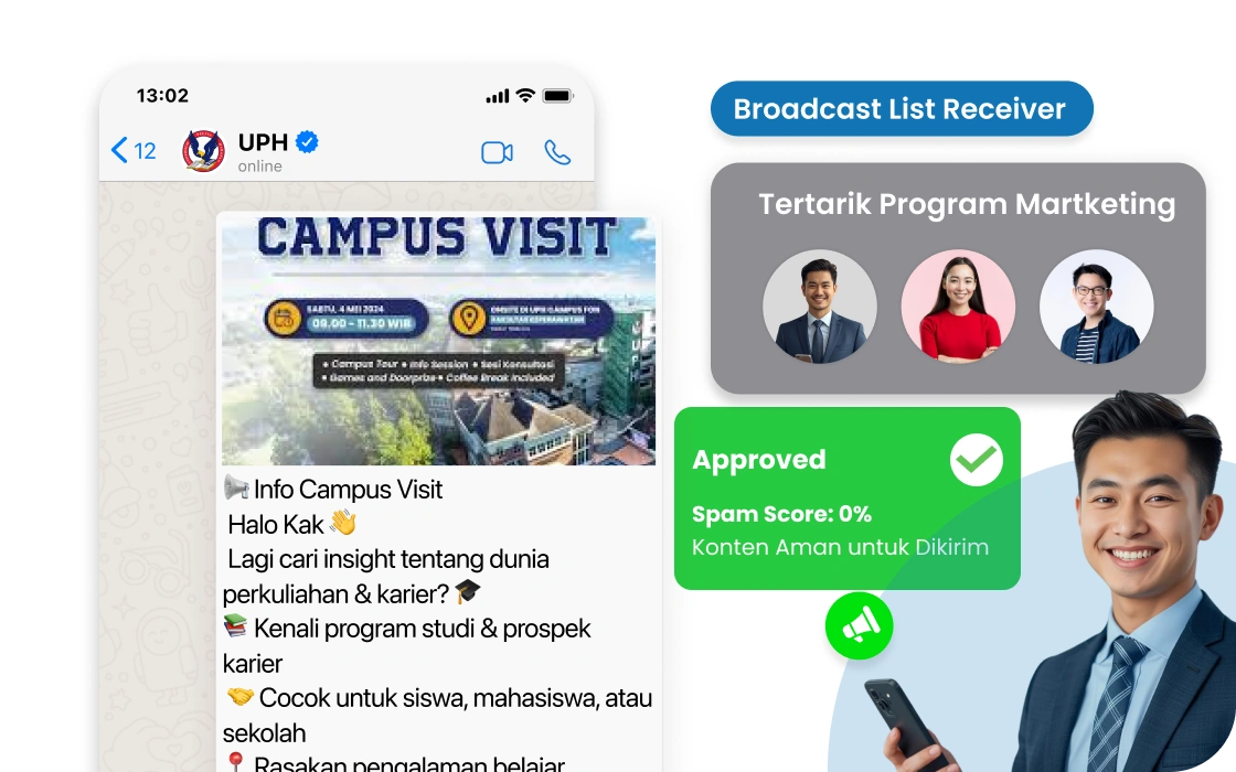 Broadcast dan drip campaign WhatsApp otomatis untuk nurturing calon peserta kursus di Barantum