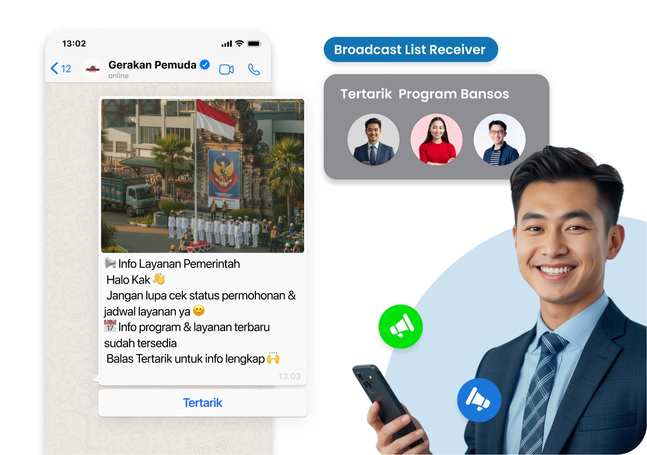 WhatsApp Business API resmi centang biru untuk komunikasi instansi pemerintah dengan warga — notifikasi, broadcast, dan respons otomatis