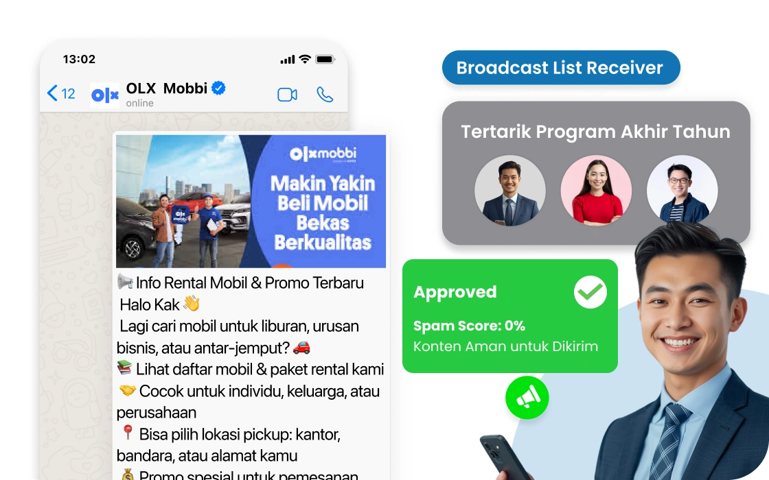 Broadcast pesan WhatsApp massal ke ribuan pelanggan rental mobil sekaligus