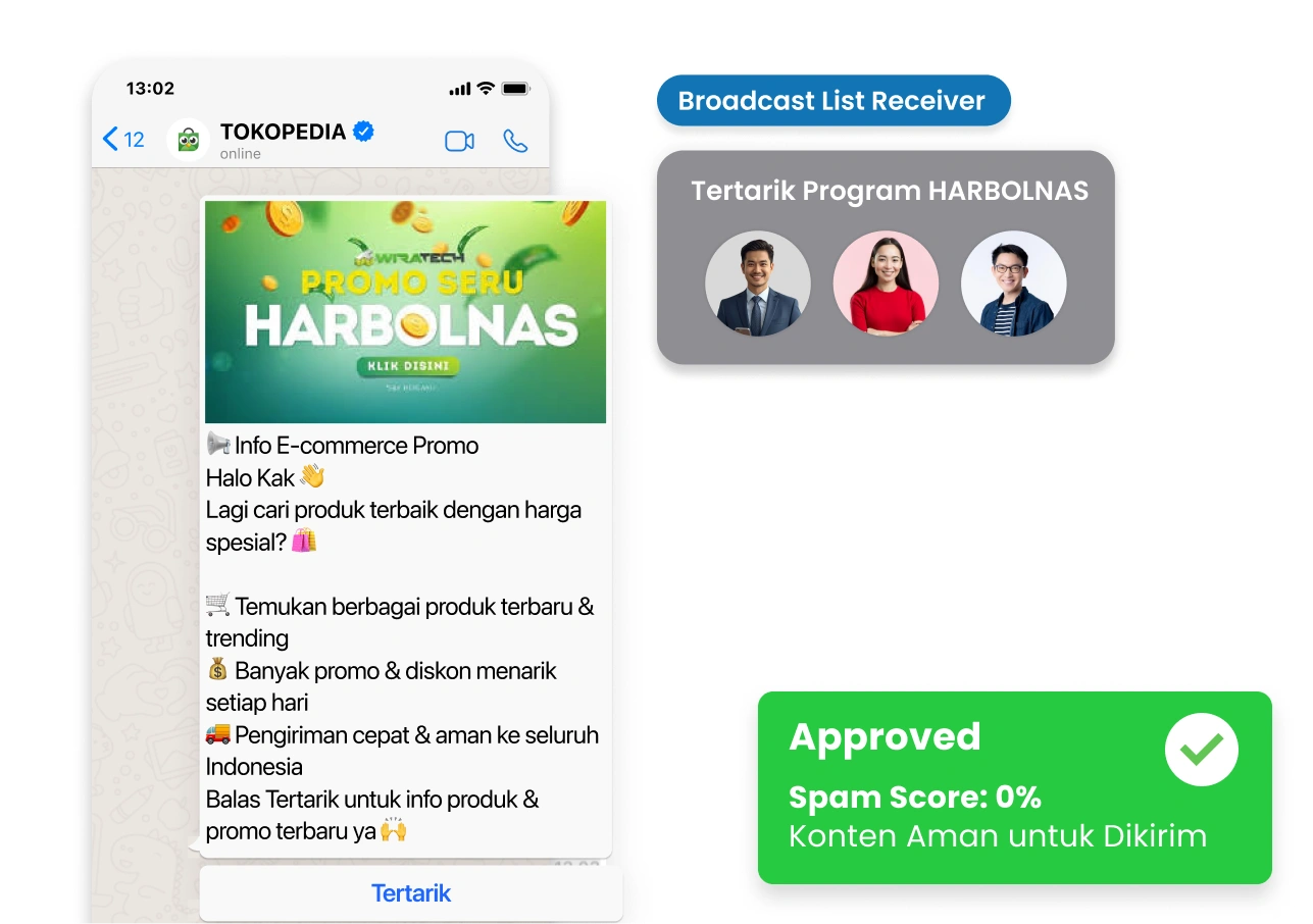 Broadcast promo WhatsApp massal resmi Meta untuk bisnis ritel — kirim ke ribuan customer sekaligus tanpa banned